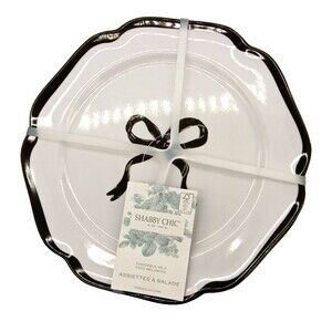 Shabby Chic Set of 4 Black Bow Melamine Salad Plates NWT